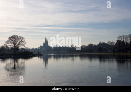 Lichfield Cathedral from Stowe Pool Lichfield Staffordshire England UK Stock Photo