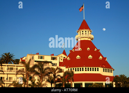 The Hotel Del Coronado and rising moon near San Diego California Stock Photo