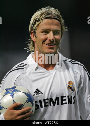 Real Madrid's English player David Beckham smiles during their Champion's League Group F match againts Rosenborg Trondheim Stock Photo