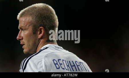 Real Madrid's David Beckham of England looks on during a soccer match at the Santiago Bernabeu stadium in Madrid Stock Photo