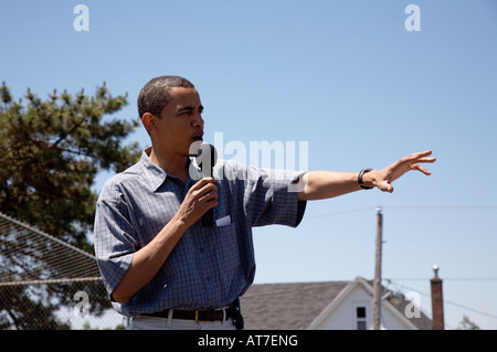 Barack Obama giving speech in Dubuque Iowa June 9 2007 Stock Photo