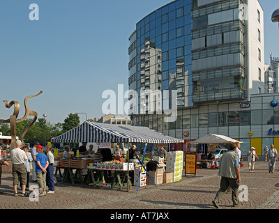 market place with market in the town Kouvola Finland Stock Photo