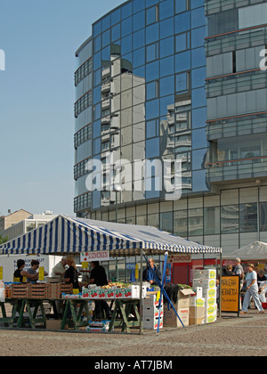 market place with market in the town Kouvola Finland Stock Photo