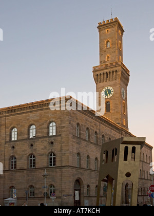 town hall with lightened tower in Fuerth Bavaria Germany Stock Photo