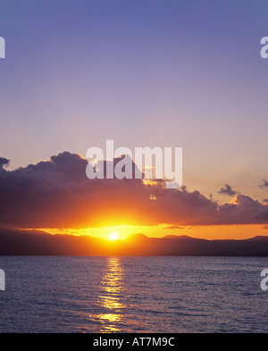 Caribbean sea with sunset over Petite-Terre, Guadeloupe, French West Indies Stock Photo
