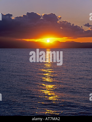 Caribbean sea with sunset over Petite-Terre, Guadeloupe, French West Indies Stock Photo