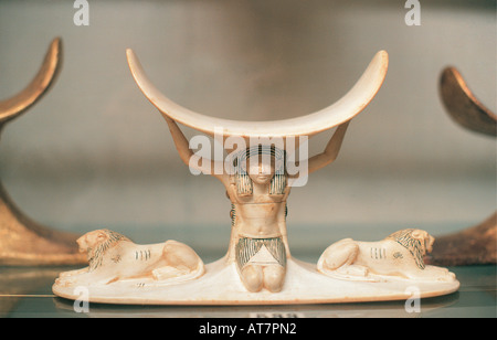 Beautifully carved ivory neck stool from Tutankhamen s Tomb Egyptian Museum Cairo Egypt Stock Photo