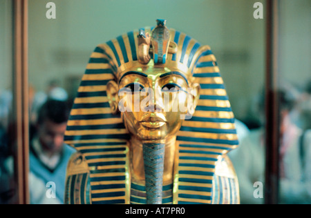 The beautiful yellow gold death mask of Tutankhamen Cairo Museum Egypt north Africa