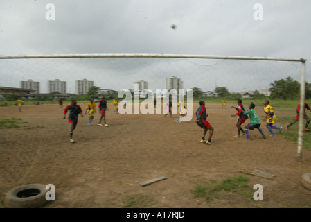 In Lagos many young football talent wants to join the organisation CATS. Their goal is to reach the national football team Stock Photo