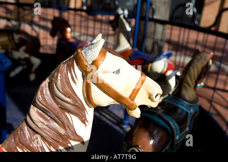 A horse on a child's carousel ride on the downtown mall in Charlottesville Virginia February 19 2008 Stock Photo