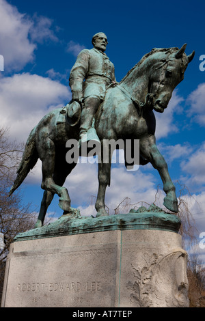 A statue of Confederate General Robert E Lee is the center piece of Lee Park in Charlottesville Virginia on February 19 2008 Stock Photo