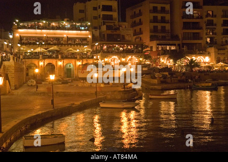 Spinola Bay night St Julian s Malta Stock Photo