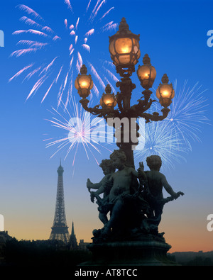 FR - PARIS:  Fireworks over Eiffel Tower Stock Photo