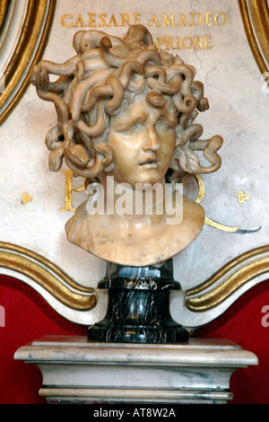 A traumatised Medusa, her head wreathed in serpents, by Gian Lorenzo Bernini in Rome's Capitoline museums Stock Photo