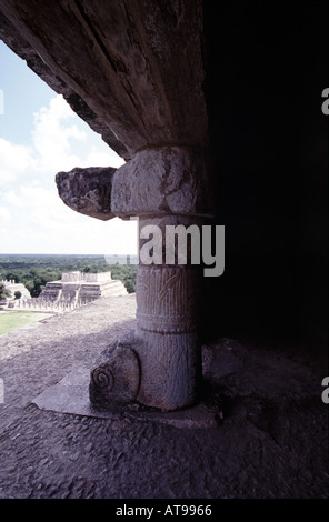 Looking out from the top of El Castillo Chichen Itza, Mexico Stock Photo
