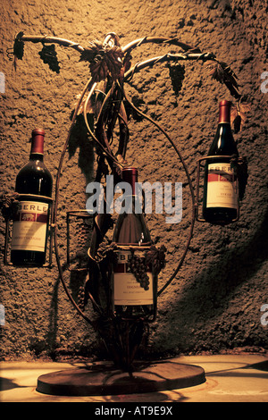 Wine Bottle display rack in the wine Caves at Eberle Winery Paso Robles San Luis Obispo County California Stock Photo