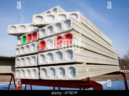 Inventory of prefabricated hollow-core concrete construction elements , Finland Stock Photo