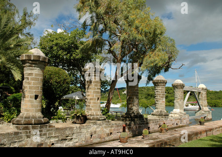Antigua 18th century round columns near Admirals Inn at Nelsons Dockyard National Park at English Harbour in Eastern Caribbean Stock Photo