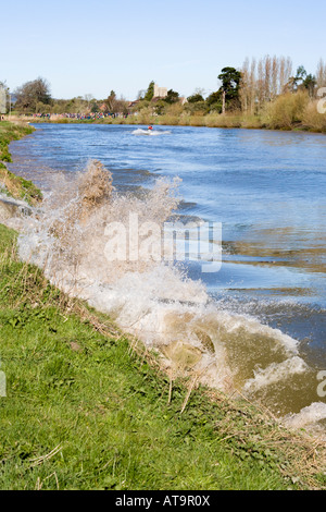 The Severn Bore breaking against the bank of the River Severn at Elmore Back, Gloucestershire on 21/03/2007 Stock Photo