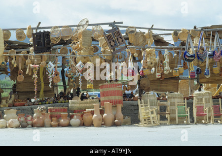 Pottery and baskets for sale on the side of road in Colmbia Stock Photo