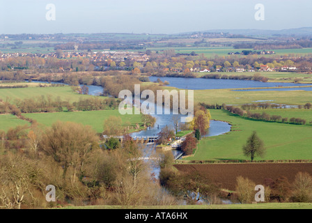 The River Thames near Dorchester-on Thames, with Day's Lock in the foreground and the village of Berinsfield in the background. Stock Photo