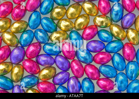 beautiful coloured chocolate easter eggs on white Stock Photo