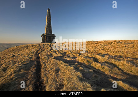 Stoodley Pike a Folly or Obelisk, standing on the moors at Mankinholes above Todmorden, Calderdale, West Yorkshire, UK Stock Photo