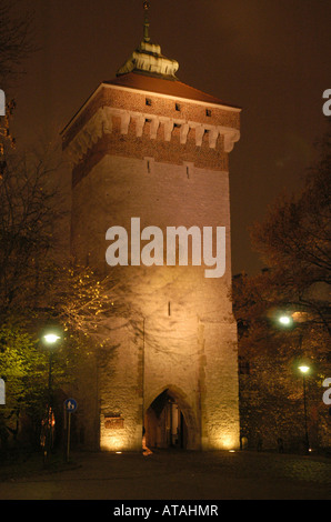The Florianska Gate in the Old Town of Cracow at night, Poland Stock Photo
