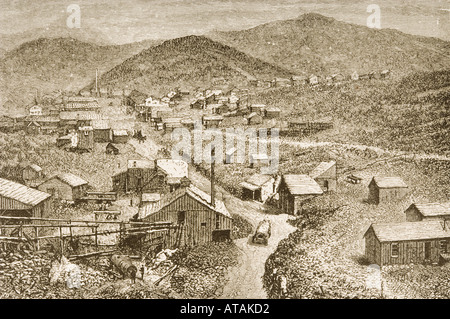 Silver City, Nevada in 1870's. From American Pictures Drawn With Pen And Pencil by Rev Samuel Manning circa 1880 Stock Photo