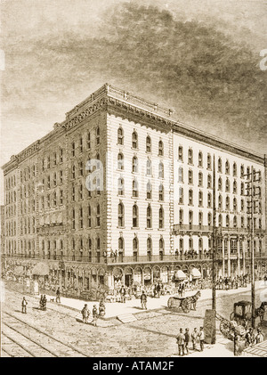 The Sherman Hotel, Chicago, Illinois in 1870's.  From American Pictures Drawn With Pen And Pencil by Rev Samuel Manning circa 1880. Stock Photo