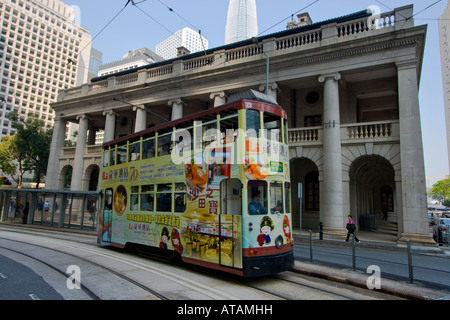 Tram and Legco Building in Hong Kong Stock Photo