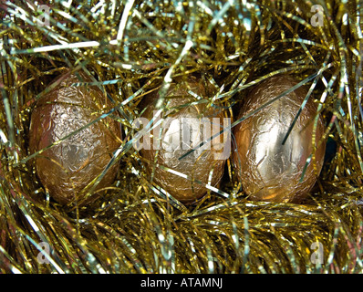 beautiful gold wrapped chocolate easter eggs Stock Photo