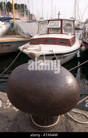 Boat moored in Piran harbour Slovenia Stock Photo