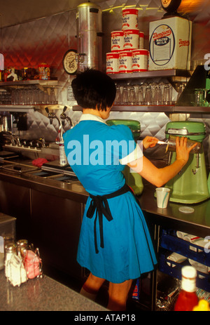 waitress, milkshake, Route 66 Diner, Albuquerque, Bernalillo County, New Mexico, United States, North America Stock Photo