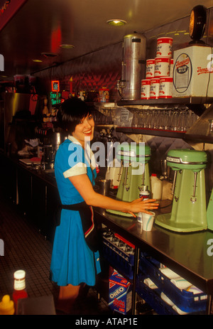 waitress, milkshake, Route 66 Diner, Albuquerque, Bernalillo County, New Mexico, United States, North America Stock Photo