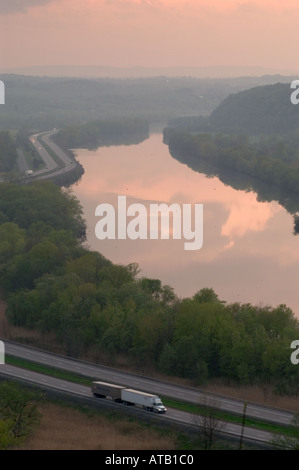 The Erie Canal is the Mohawk River near Canajoharie New York and paralleled by Interstate 90 Stock Photo