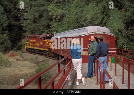 Tourists riding on The Skunk Train Willits Mendocino County California Stock Photo