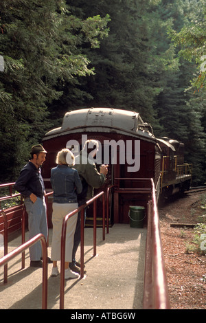Tourists riding on The Skunk Train Willits Mendocino County California Stock Photo