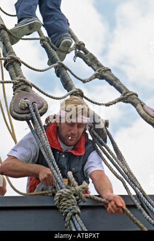 The mast and rigging on a replica of the Santa Maria ship, sailed by ...