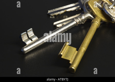 Assorted keys on keyring, close-up Stock Photo