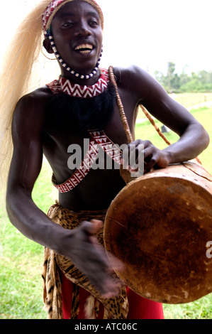 A traditional Intore drummer performs at the National Museum of Butare in Rwanda Central Africa Stock Photo