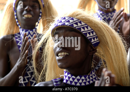 A traditional Intore dancer performs at the Museum of Butare, Rwanda, Central Africa Stock Photo