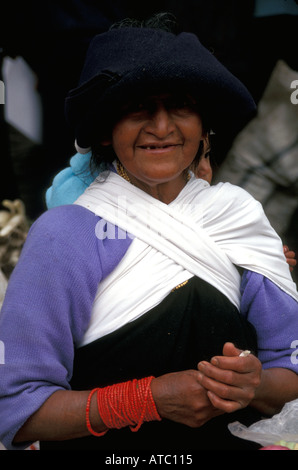 South America Ecuador Otavalo old woman Stock Photo
