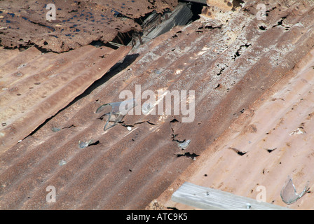 Rusty, corrugated, iron, sheet, sheeting, shanty, town, poor, poverty, rust, ferrous, metal, corrosion, corroded Stock Photo