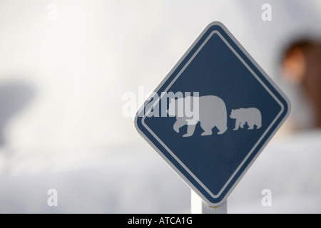 'Attention polar bear' sign, France, Paris Stock Photo