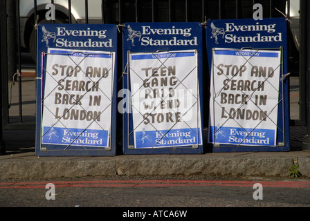Three London Evening Standard newspaper headline billboards Stock Photo