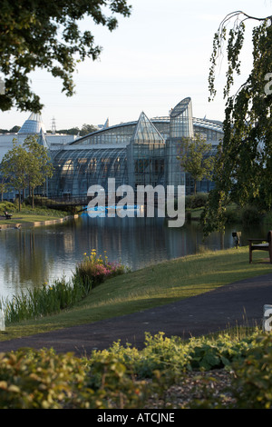 Bluewater retail park near Dartford seen over the lake at nightfall 3 Stock Photo