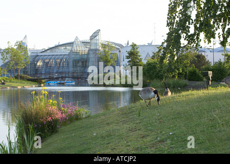 Bluewater retail park near Dartford seen over the lake at nightfall 3 Stock Photo