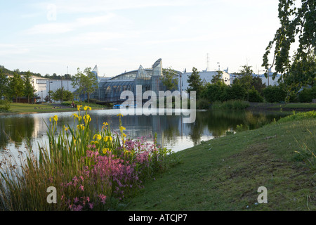 Bluewater retail park near Dartford seen over the lake at nightfall 3 Stock Photo