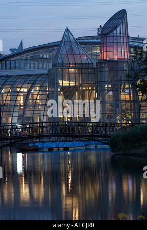 Bluewater retail park near Dartford seen over the lake at nightfall 3 Stock Photo